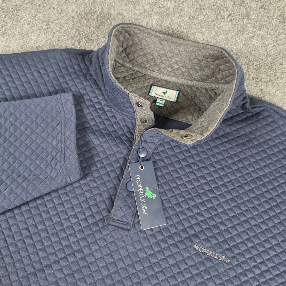 Properly Tied Club Pullover Mens 3XL Navy Quilted Snap Mock Neck Sweater NWT
